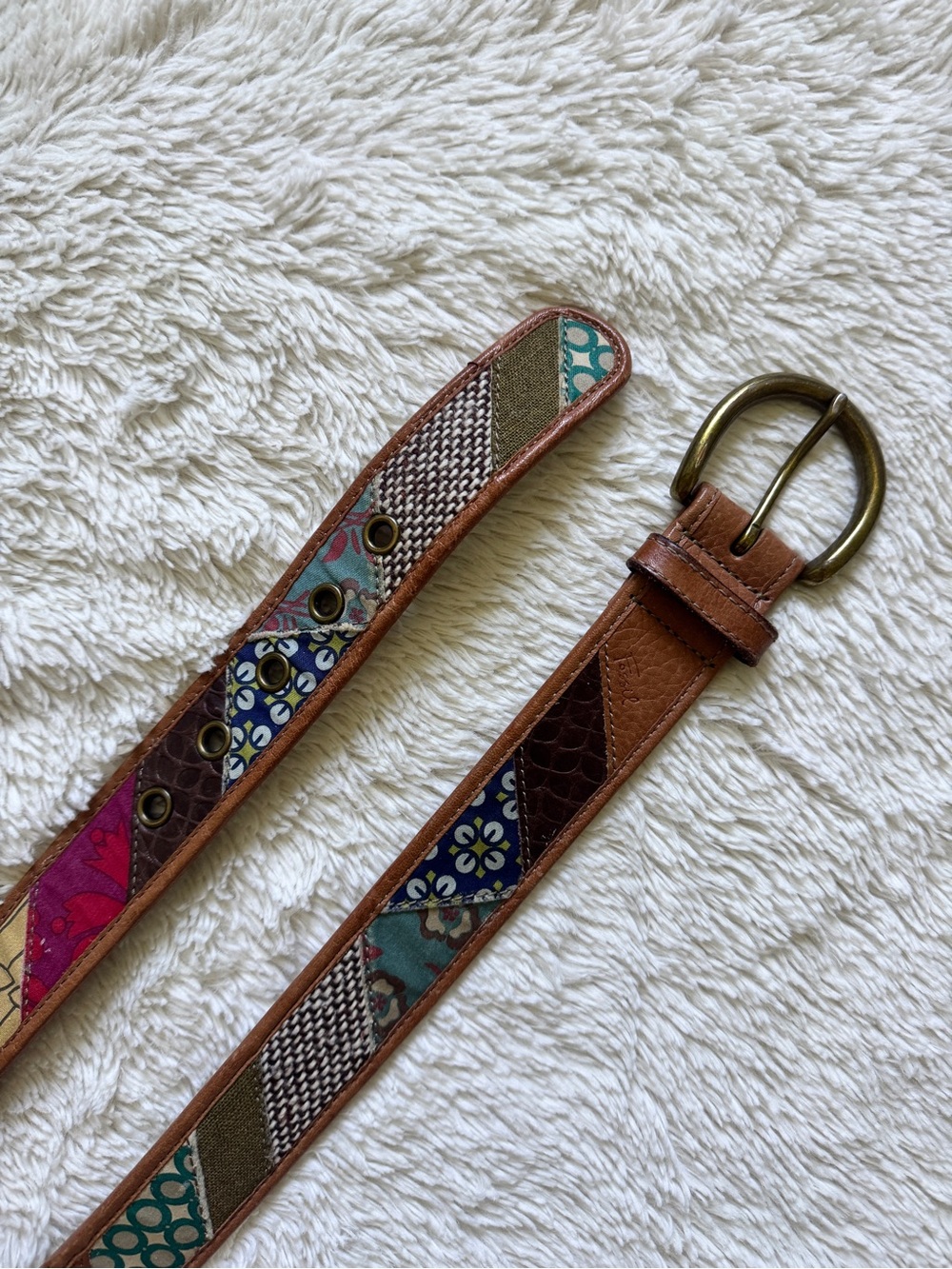 Patricia Nash Brown Leather Patchwork Belt